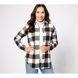 Cuddl Duds Women's Top Sz XL Flannel Fleece Button Down Shacket Black A609251